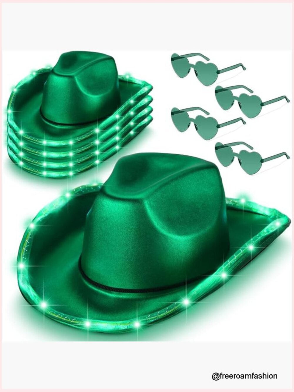 LED Cowboy Hat with Heart Sunglasses Set 4 Hat 4 Glasses
